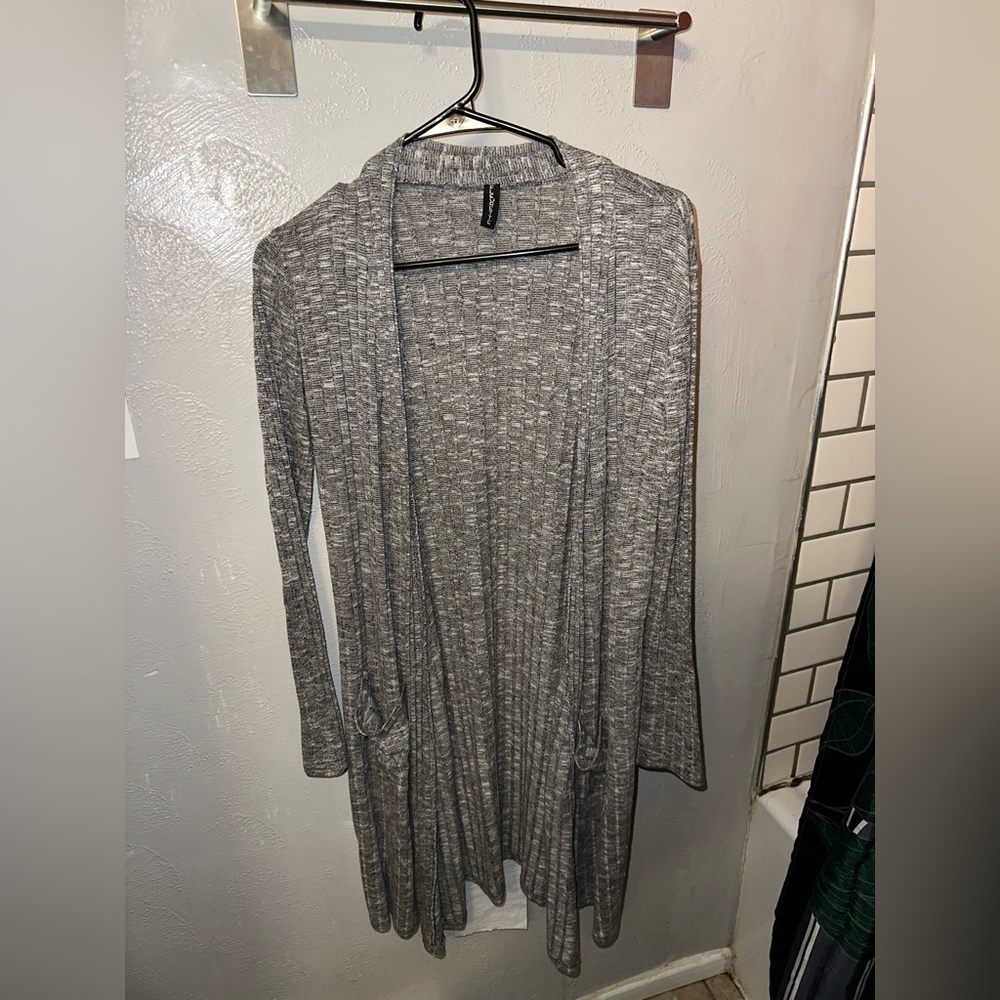 Gray Open Front Cardigan (Long)